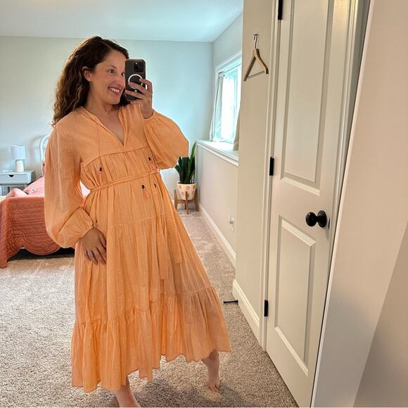 Emerson Fry India Collection Pink Peach Metallic Long Sleeve Maxi Dress M/L - Picture 3 of 16